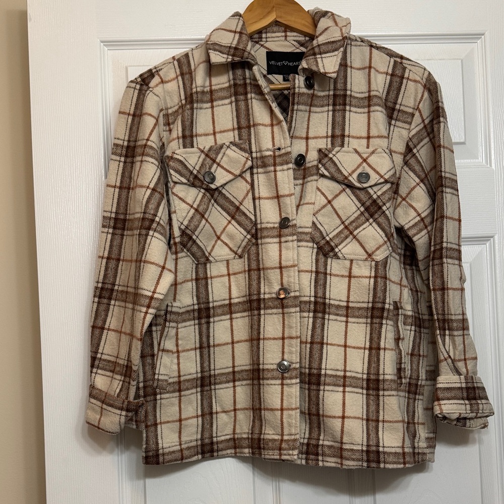 Velvet Heart Checkered Shirt in Cream and Brown